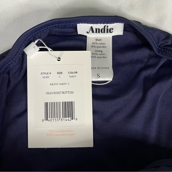 Andie Swim Navy Size S The High Waisted Bikini Bottom Stretch Classic Modest - Picture 5 of 7